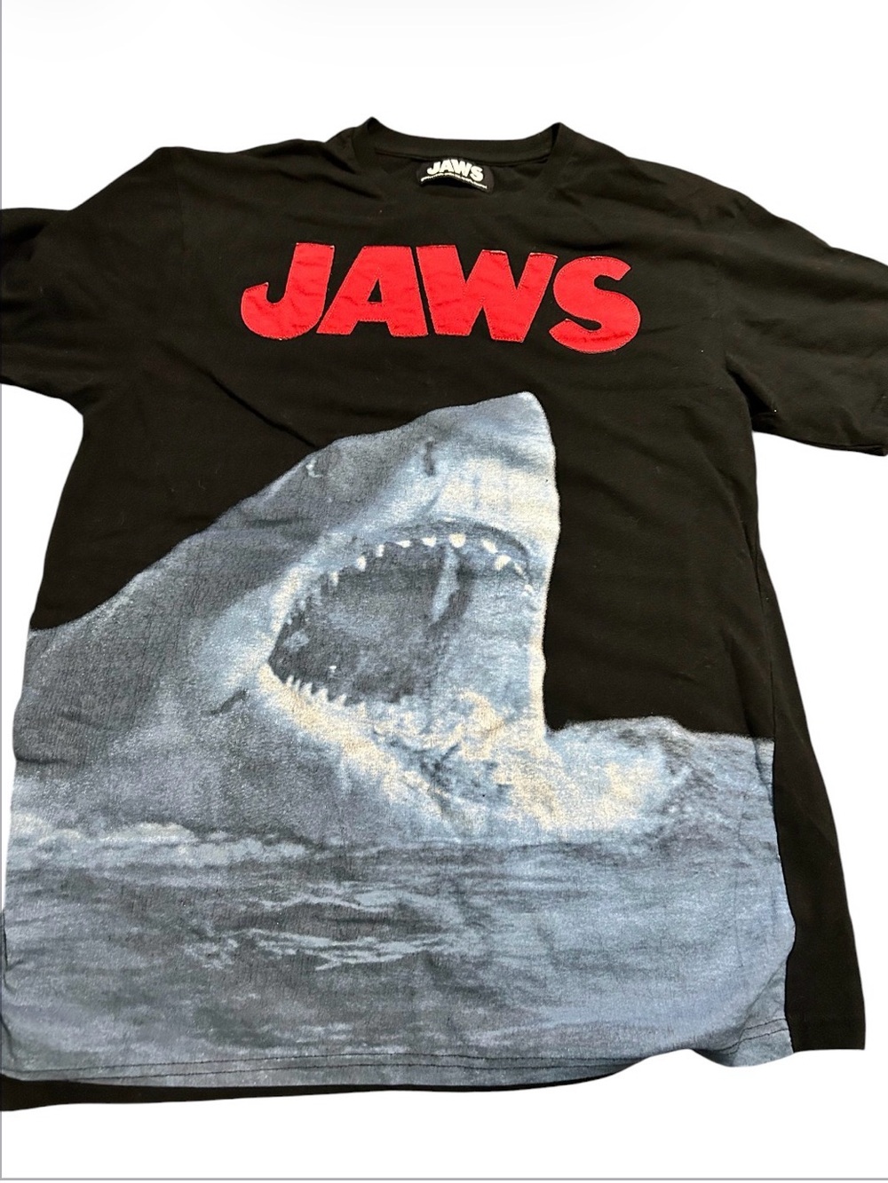 Jaws Black Short Sleeve Graphic Tee with Red Logo